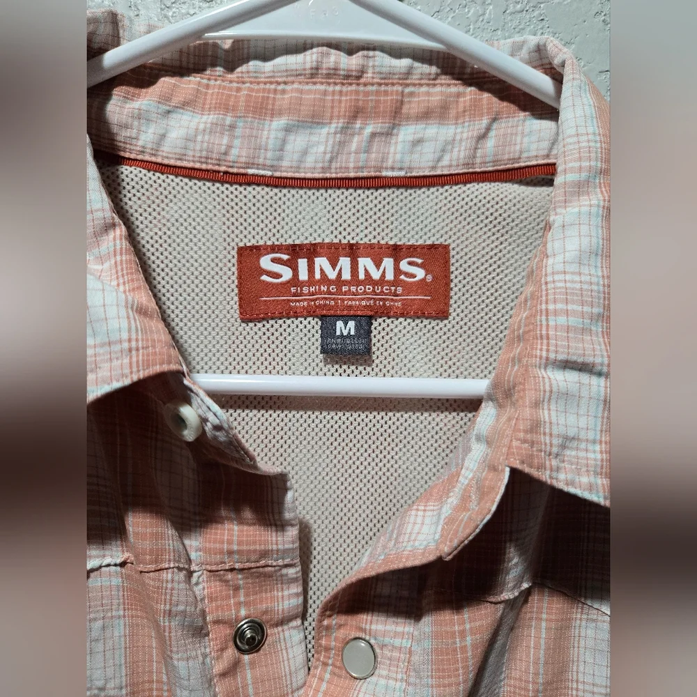 Simms Men's Peach and White Plaid Casual Shirt - Picture 2 of 6